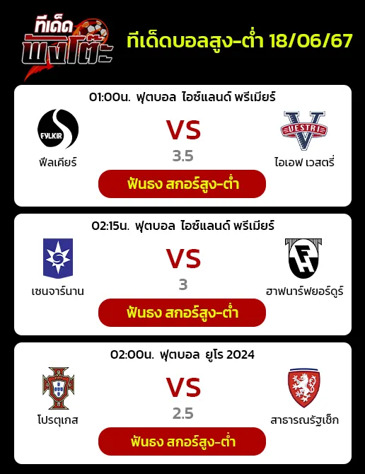 โปรตุเกส vs เช็ก-ฟีลเคียร์ vs ไอเอฟ เวสตรี่-เซนจาร์นาน การ์ดาแบร์ vs ฮาฟนาร์ฟยอร์ดูร์