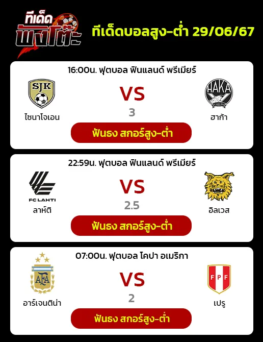 อาร์เจนตินา vs เปรู-ลาห์ติ(11) vs อิลเวส(4)-ไซนาโจเอน(5) vs ฮาก้า(6)