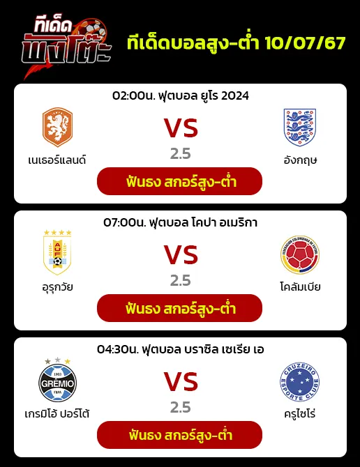 เนเธอแลนด์ vs อังกฤษ-อุรุกวัย vs โคลอมเบีย-เกรมิโอ้ (18) vs ครูไซโร่(8)