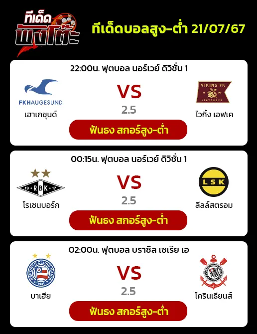 โรเซนบอร์ก(11) vs ลีลล์สตรอม(7)-เฮาเกซุนด์(13) vs ไวกิ้ง(4)-บาเฮีย vs โครินเธียนส์