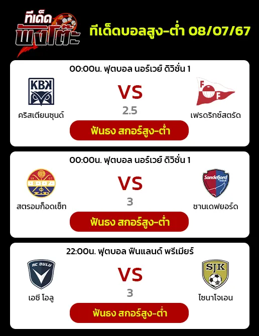 เอซี โอลู vs ไซนาโจเอน-สตรอมก็อดเซ็ท vs ซานเดฟยอร์ด-คริสเตียนซุนด์ บีเค vs เฟรดริกซ์สตรัด