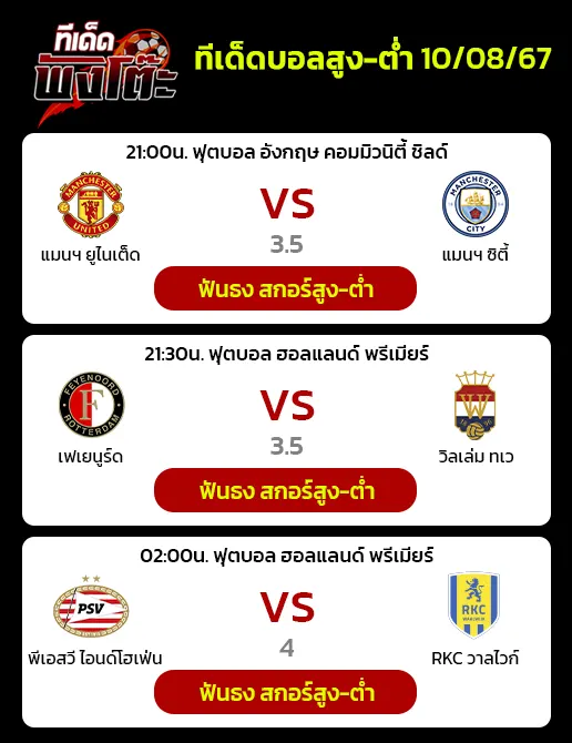 แมนฯซิตี้ vs แมนฯยู-เฟเยนูร์ด vs วิลเล่ม ทเว-พีเอสวี vs วัลไวย์ค