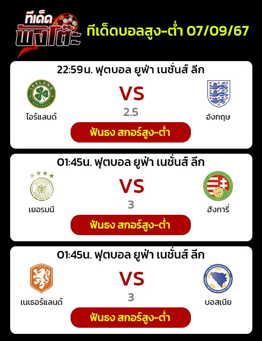 ไอร์แลนด์ vs อังกฤษ-เยอรมนี vs ฮังการี-เนเธอร์แลนด์ vs บอสเนีย